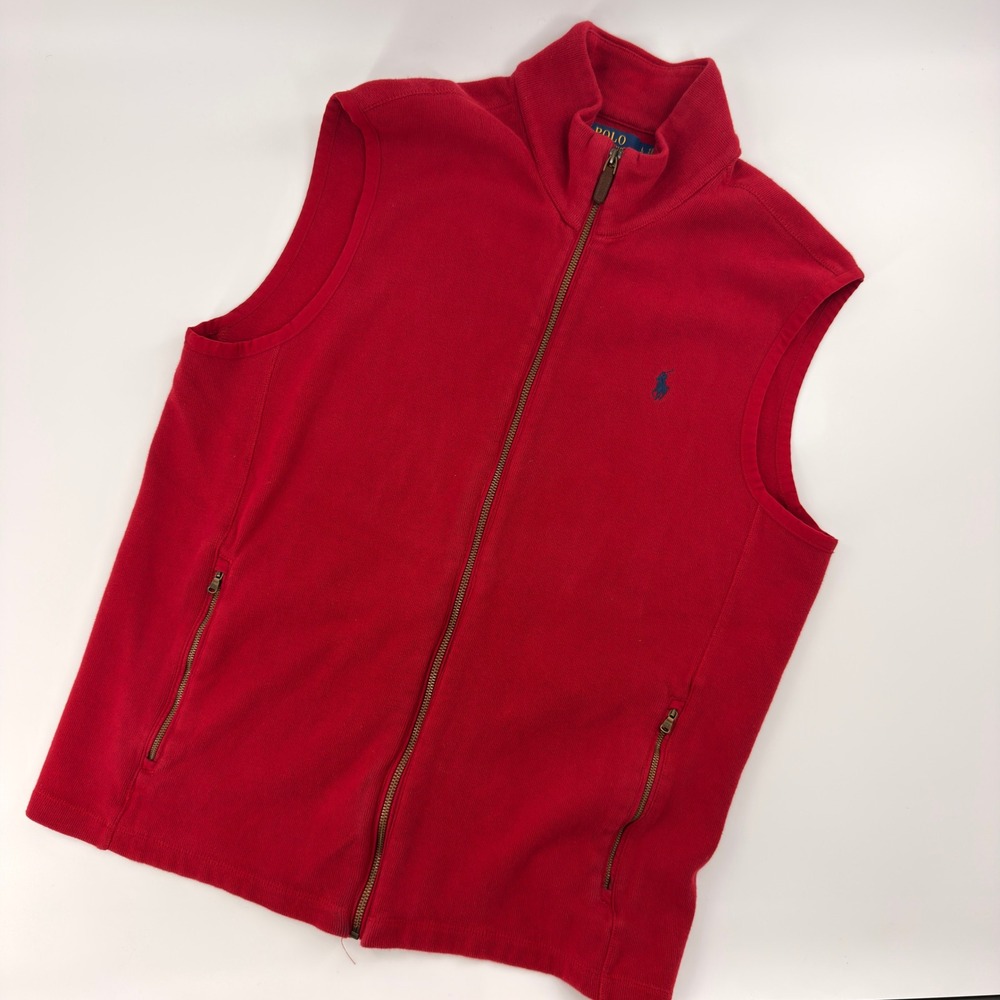 Polo Ralph Lauren Vest Mens Large Red Cotton Full Zip Mock Neck Streetwear